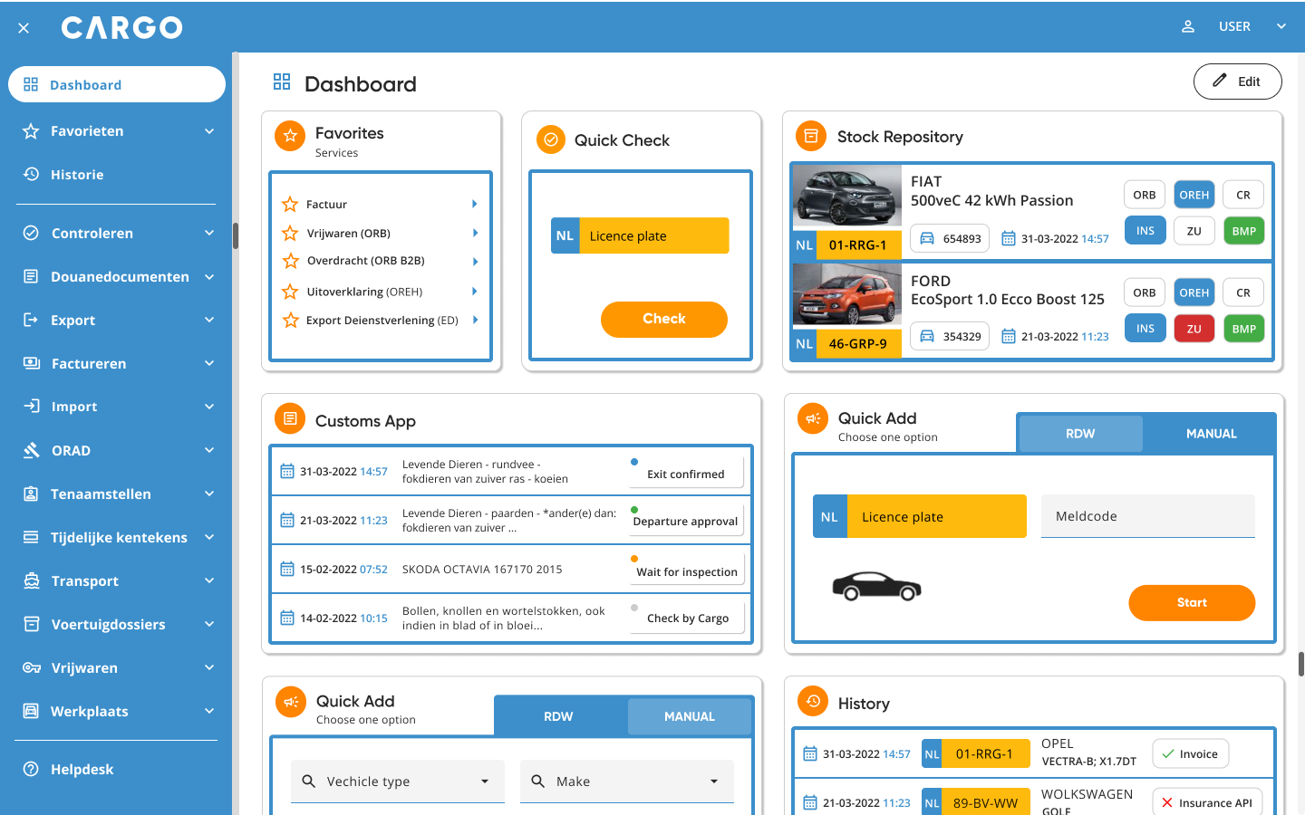 Hi-fi CARGO Dashboard 1440+dp menu expanded